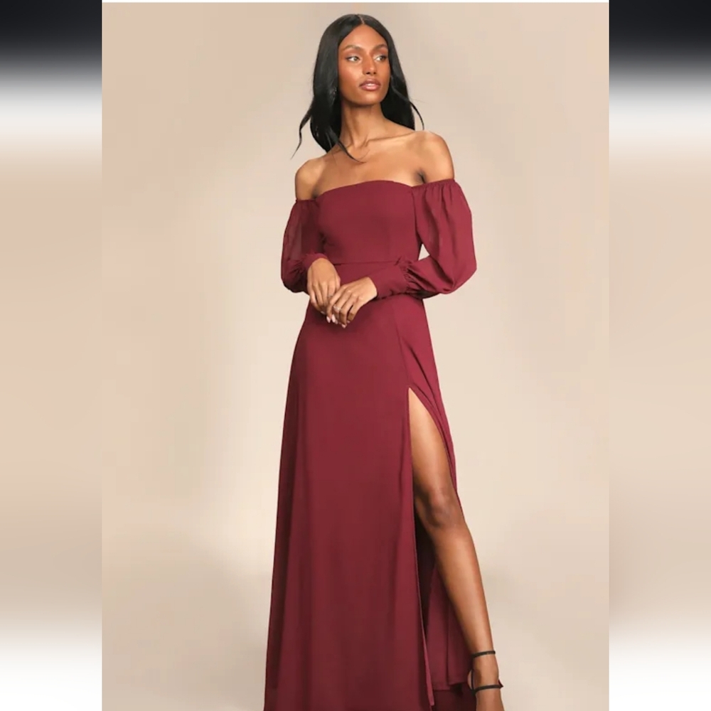 Lulus "Feel The Love" Off-Shoulder Burgundy Maxi Dress